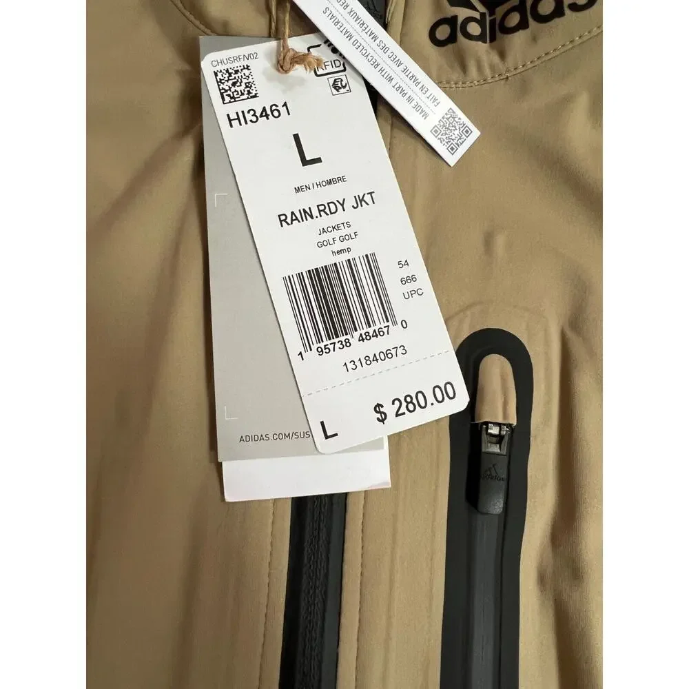 Adidas Rain Ready Full Zip Golf Jacket Hemp Beige Tan HI3461 Men's Size L